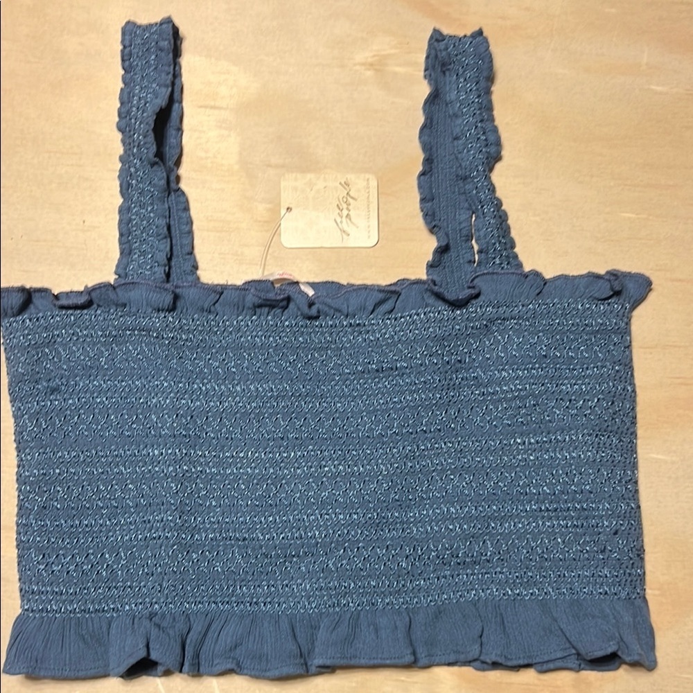 Free People Textured Blue Crop Top Sz L
